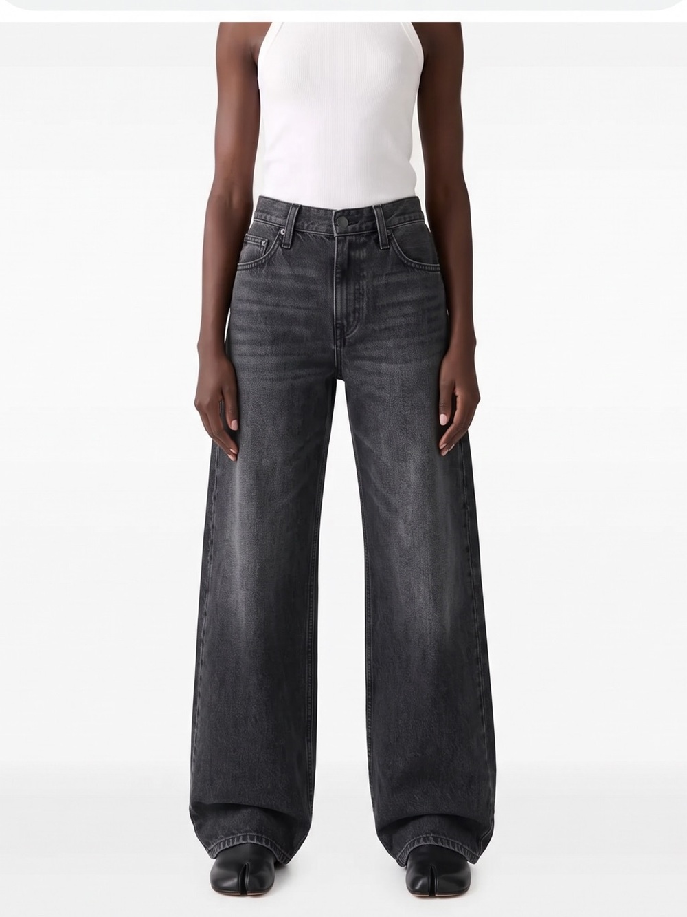 Levis Premium Baggy Dad Jeans Womens Sz 24 X 30 Denim Grey Charcoal Cotton Denim
